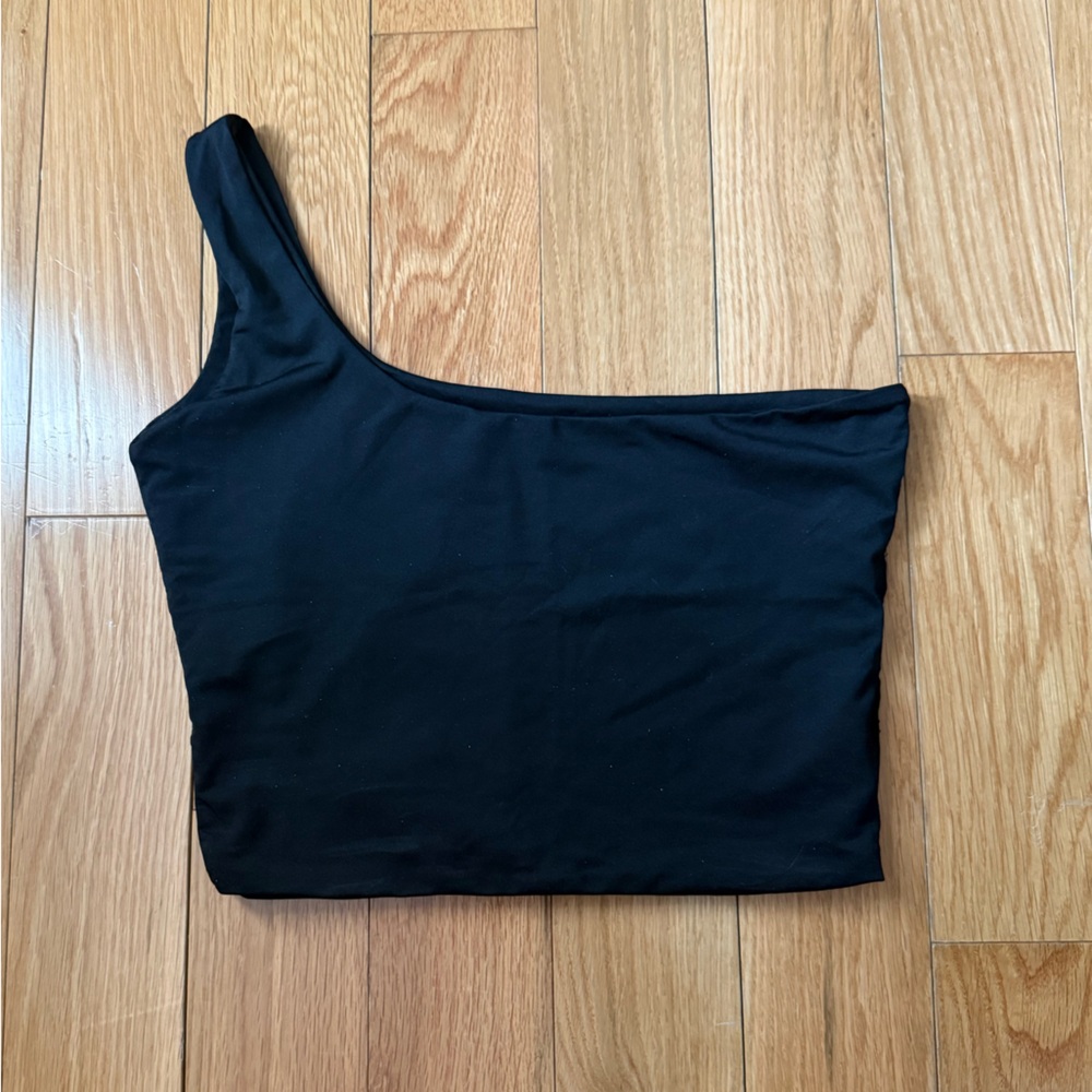 One Shoulder Sleeveless Plain Crop